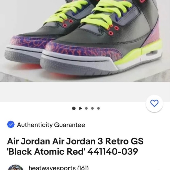 Jordan retro 3s Y6.5 “black atomic red” - Picture 5 of 10